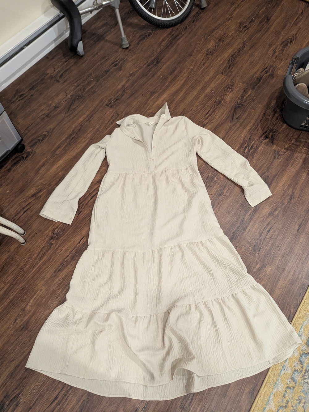 Max Studio Cream Tiered Long-Sleeve Maxi Dress